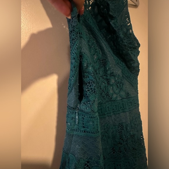 SAYLOR Nordstrom Lace Sheath Dress Blue Green Turquoise Teal Vneck Sleeveless XS - Picture 8 of 9